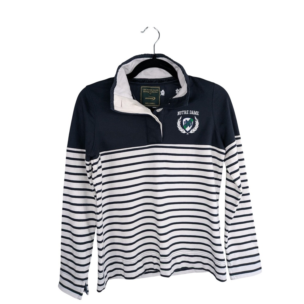 Lansdowne Mens Notre Dame Striped Rugby Pullover XS Navy White Heritage Fan Gear